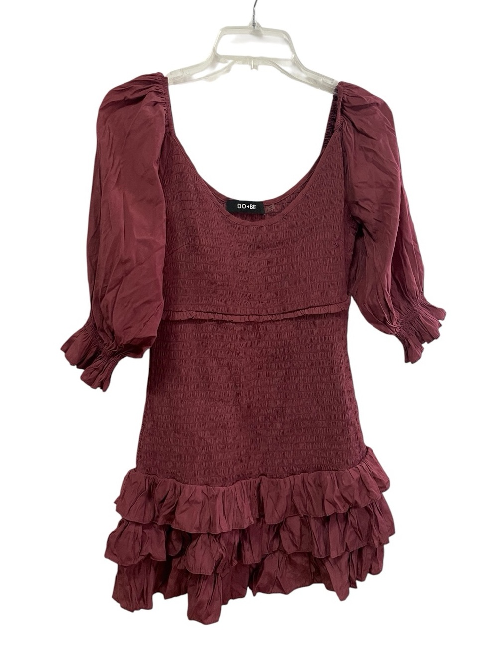 DO+BE smocked mini dress featuring puff sleeves tiered sz L